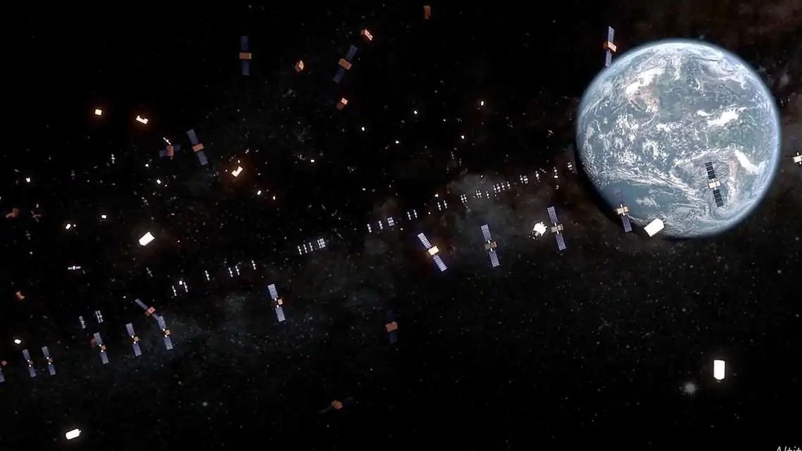 An artist's impression of space debris and defunct launcher stages in the geostationary ring. Aging satellites are known to release debris and explosions can occur due to residual energy sources. (Photo credit: ESA/ID&Sense/ONiRiXEL)