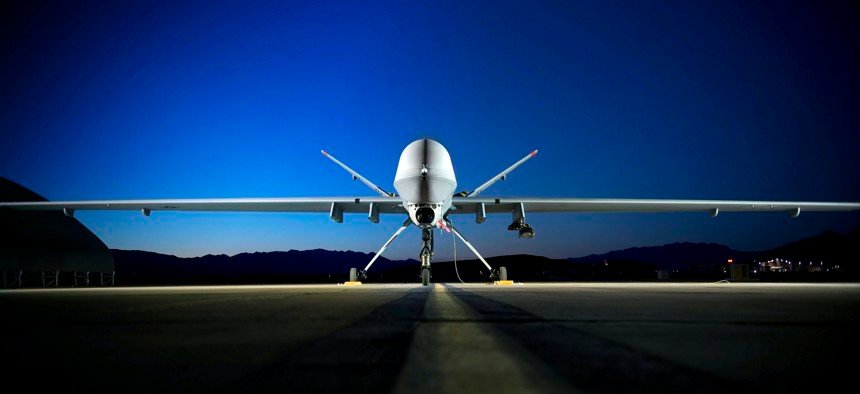 An MQ-9 Reaper sits on the flightline at Creech Air Force Base, Nevada. Stocktrek Images via Getty