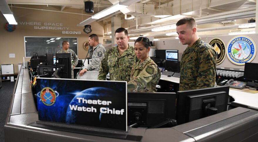 U.S. military operators review sensor data at the Combined Space Operations Center at Vandenberg Space Force Base, Calif. Credit: U.S. Air Force