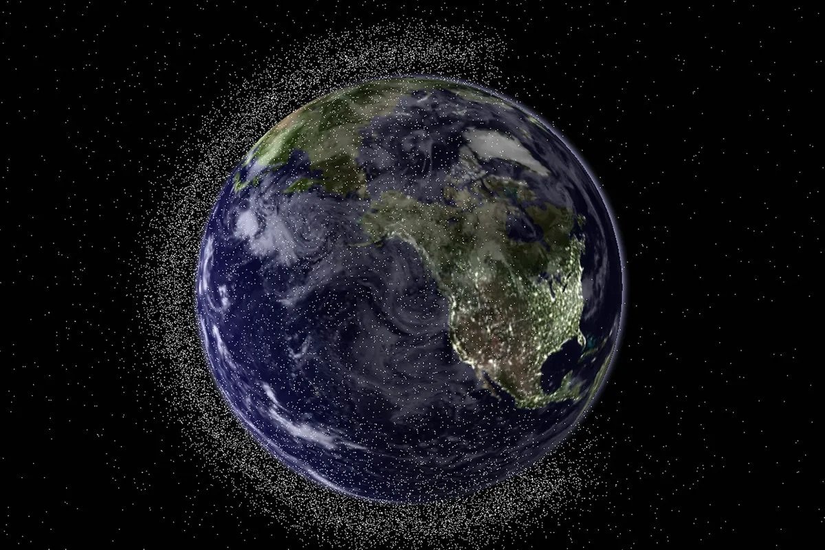 An illustration released in 2010 by Australia's Electro Optic Systems shows accumulated space debris in low-Earth orbit. Fast-moving debris can be a destructive hazard to satellites or spacecraft.Electro Optic Systems/AFP via Getty Images